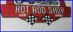 Vintage Hot Rod Shop Sign Racing Equipment Auto Gas Pump Porcelain Sign