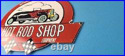 Vintage Hot Rod Shop Sign Racing Equipment Auto Gas Pump Porcelain Sign