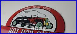 Vintage Hot Rod Shop Sign Racing Equipment Auto Gas Pump Porcelain Sign