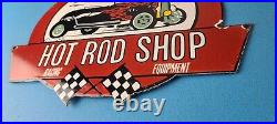 Vintage Hot Rod Shop Sign Racing Equipment Auto Gas Pump Porcelain Sign