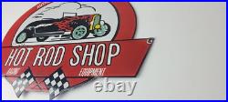 Vintage Hot Rod Shop Sign Racing Equipment Auto Gas Pump Porcelain Sign