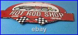 Vintage Hot Rod Shop Sign Racing Equipment Auto Gas Pump Porcelain Sign