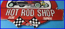 Vintage Hot Rod Shop Sign Racing Equipment Auto Gas Pump Porcelain Sign