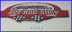 Vintage Hot Rod Shop Sign Racing Equipment Auto Gas Pump Porcelain Sign