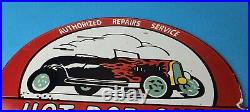 Vintage Hot Rod Shop Sign Racing Equipment Auto Gas Pump Porcelain Sign