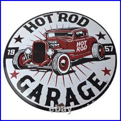 Vintage Hot Rod Shop Sign Racing Garage Auto Gas Pump Porcelain Sign
