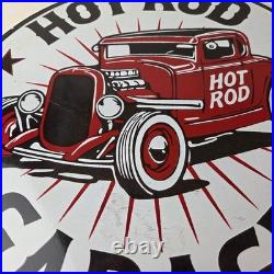 Vintage Hot Rod Shop Sign Racing Garage Auto Gas Pump Porcelain Sign