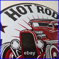 Vintage Hot Rod Shop Sign Racing Garage Auto Gas Pump Porcelain Sign
