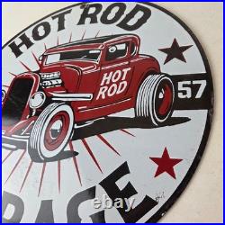 Vintage Hot Rod Shop Sign Racing Garage Auto Gas Pump Porcelain Sign