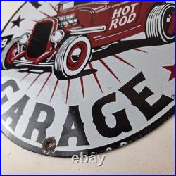 Vintage Hot Rod Shop Sign Racing Garage Auto Gas Pump Porcelain Sign