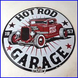 Vintage Hot Rod Shop Sign Racing Garage Auto Gas Pump Porcelain Sign