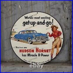 Vintage Hudson Hornet Service Pinup Mancave Garage Bar Porcelain Sign 12 Inch