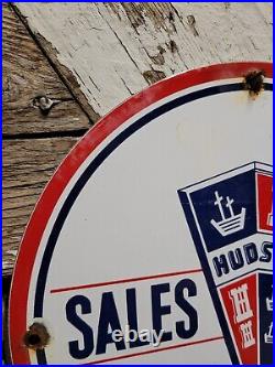 Vintage Hudson Porcelain Sign Car Automobile Dealer Hornet Sales Service 12