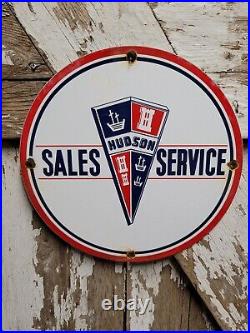 Vintage Hudson Porcelain Sign Car Automobile Dealer Hornet Sales Service 12