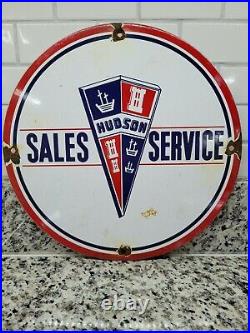 Vintage Hudson Porcelain Sign Car Dealer Gas Oil Hornet Auto USA Sales Service