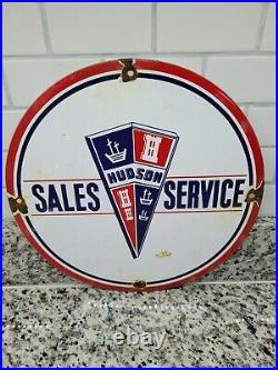 Vintage Hudson Porcelain Sign Car Dealer Gas Oil Hornet Auto USA Sales Service
