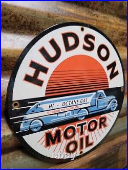 Vintage Hudson Porcelain Sign Motor Oil Gas Pump Plate Automobile Supply 12