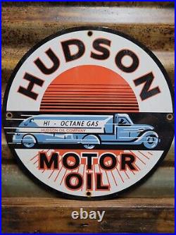 Vintage Hudson Porcelain Sign Motor Oil Gas Pump Plate Automobile Supply 12