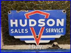 Vintage Hudson Porcelain Sign Old Automobile Dealer Car Sales Service American