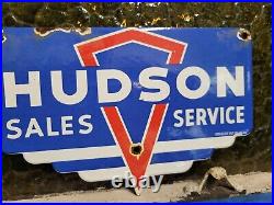 Vintage Hudson Porcelain Sign Old Automobile Dealer Car Sales Service American