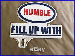 Vintage Humble Oil Texas Gasoline Co Automotive Car License Plate Ad Topper Sign