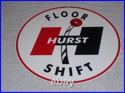 Vintage Hurst Floor Shift 1' Metal Car Truck 4 5 Speed Shifter Gasoline Oil Sign