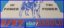 Vintage Husky Gasoline Sign Topper Gas Auto Car Porcelain License Plate Topper