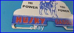 Vintage Husky Gasoline Sign Topper Gas Auto Car Porcelain License Plate Topper