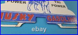 Vintage Husky Gasoline Sign Topper Gas Auto Car Porcelain License Plate Topper