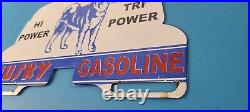 Vintage Husky Gasoline Sign Topper Gas Auto Car Porcelain License Plate Topper