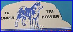 Vintage Husky Gasoline Sign Topper Gas Auto Car Porcelain License Plate Topper