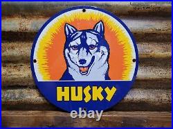 Vintage Husky Porcelain Sign Motor Oil Gasoline Company Auto Service Company 12