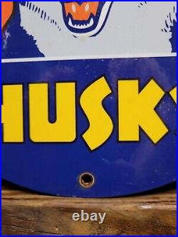 Vintage Husky Porcelain Sign Motor Oil Gasoline Company Auto Service Company 12