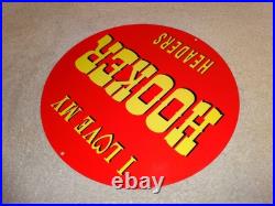 Vintage I Love My Hooker Headers 11 3/4 Porcelain Metal Car, Gasoline Oil Sign