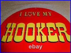 Vintage I Love My Hooker Headers 11 3/4 Porcelain Metal Car, Gasoline Oil Sign