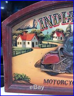 Vintage Indian Chief Motorcycle 1953 Hand painted 3D Wooden Sign very Rare