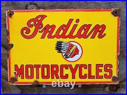 Vintage Indian Motorcycle Porcelain Sign Dealer Service Sales Auto Advertising