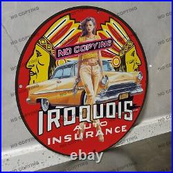 Vintage Iroquois Auto Insurance Porcelain Sign Gas Station Garge Advertising Oil
