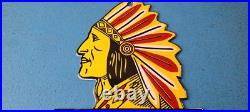Vintage Iroquois Auto Insurance Sign Indian Head Dress Gas Pump Porcelain Sign