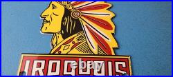 Vintage Iroquois Auto Insurance Sign Indian Head Dress Gas Pump Porcelain Sign