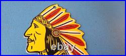 Vintage Iroquois Auto Insurance Sign Indian Head Dress Gas Pump Porcelain Sign