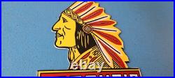Vintage Iroquois Auto Insurance Sign Indian Head Dress Gas Pump Porcelain Sign