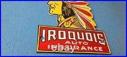 Vintage Iroquois Auto Insurance Sign Indian Head Dress Gas Pump Porcelain Sign