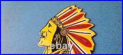Vintage Iroquois Auto Insurance Sign Indian Head Dress Gas Pump Porcelain Sign