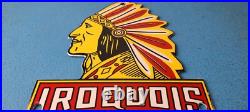 Vintage Iroquois Auto Insurance Sign Indian Head Dress Gas Pump Porcelain Sign