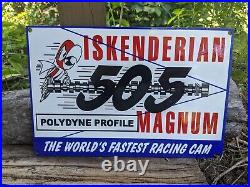 Vintage Iskenderian 505 Magnum Auto Parts Porcelain Metal Part Sign 12x 8