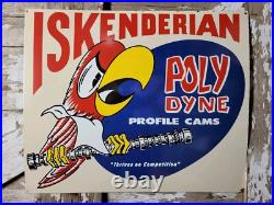 Vintage Iskenderian Porcelain Sign 30 Old Poly Dyne Car Auto Parts Profile Cams