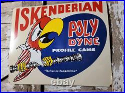 Vintage Iskenderian Porcelain Sign 30 Old Poly Dyne Car Auto Parts Profile Cams