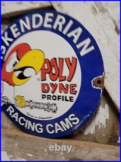 Vintage Iskenderian Porcelain Sign Poly Dyne Racing Cams Gas Auto Parts Car Oil