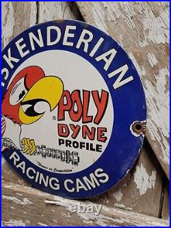 Vintage Iskenderian Porcelain Sign Poly Dyne Racing Cams Gas Auto Parts Car Oil